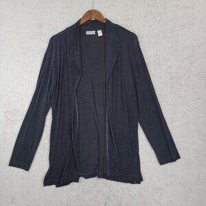 Chico's Travelers Black Open Front Cardigan Size 2/L Acetate/Spandex